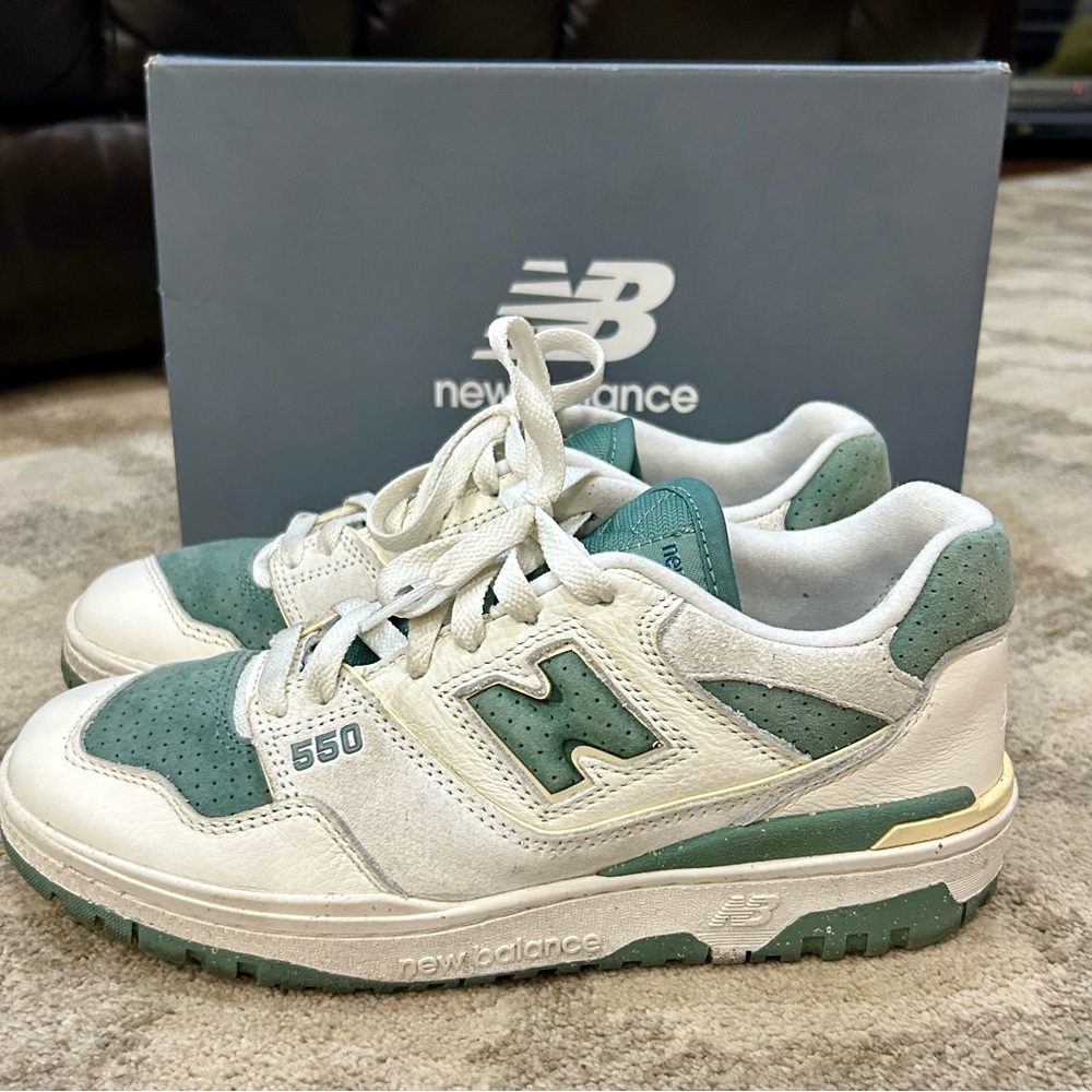 New Balance 550 White and Green Sneakers